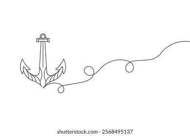 Ship Anchor continuous one line drawing of minimalist style isolate outline vector illustration