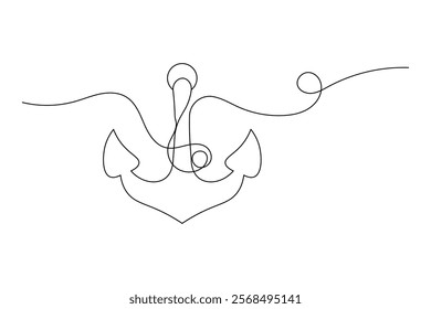 Ship Anchor continuous one line drawing of minimalist style isolate outline vector illustration