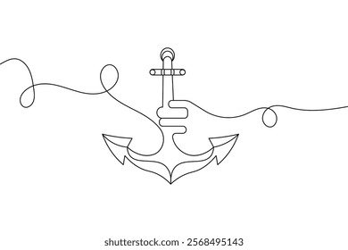 Ship Anchor continuous one line drawing of minimalist style isolate outline vector illustration