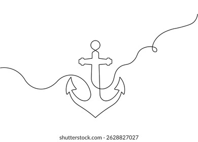 Ship anchor continuous one line drawing and vector illustration

