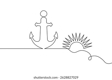 Ship anchor continuous one line drawing and vector illustration

