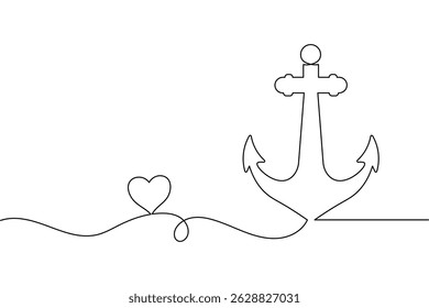 Ship anchor continuous one line drawing and vector illustration

