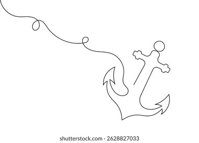 Ship anchor continuous one line drawing and vector illustration

