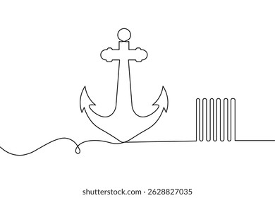 Ship anchor continuous one line drawing and vector illustration

