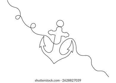 Ship anchor continuous one line drawing and vector illustration

