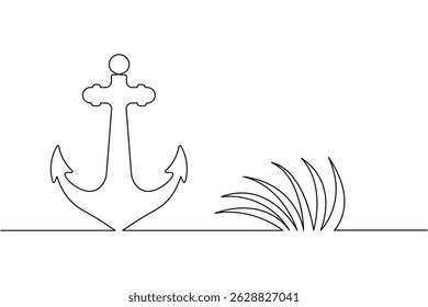 Ship anchor continuous one line drawing and vector illustration

