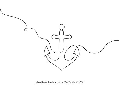 Ship anchor continuous one line drawing and vector illustration


