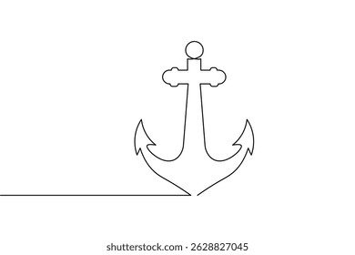 Ship anchor continuous one line drawing and vector illustration

