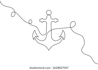 Ship anchor continuous one line drawing and vector illustration

