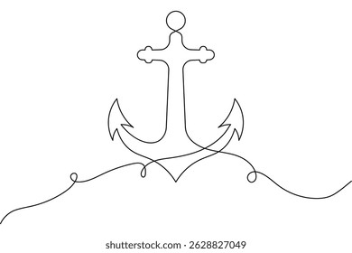 Ship anchor continuous one line drawing and vector illustration

