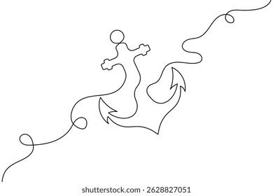 Ship anchor continuous one line drawing and vector illustration


