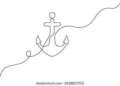 Ship anchor continuous one line drawing and vector illustration

