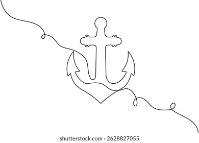 Ship anchor continuous one line drawing and vector illustration

