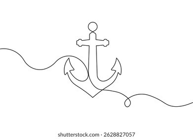 Ship anchor continuous one line drawing and vector illustration

