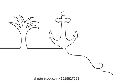 Ship anchor continuous one line drawing and vector illustration

