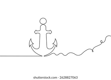 Ship anchor continuous one line drawing and vector illustration


