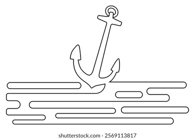 The Ship Anchor is drawn continuously in one-line and has a minimalist vector illustration with an outline.