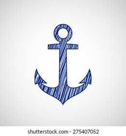 Ship anchor drawn on paper. Vector Image