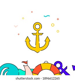 Ship anchor filled line vector icon, simple illustration, water safety and watercraft related bottom border.