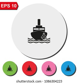 Ship with anchor flat round colorful vector icon.
