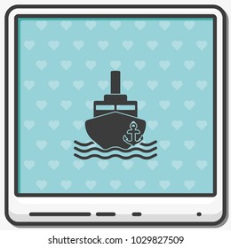 Ship with anchor flat vector icon.