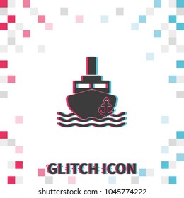 Ship with anchor  glitch effect vector icon.