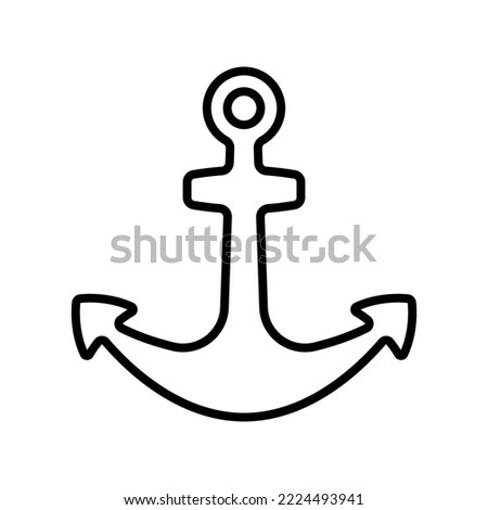 Ship anchor icon. Black contour linear silhouette. Front view. Editable strokes. Vector simple flat graphic illustration. Isolated object on a white background. Isolate.