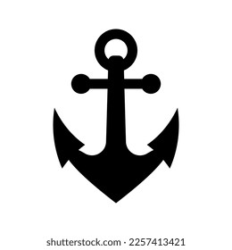 Ship anchor icon. Iron black vintage nautical equipment to stop sailboat ship with antique retro vector design