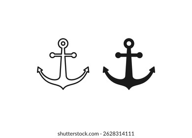 ship anchor icon line and flat