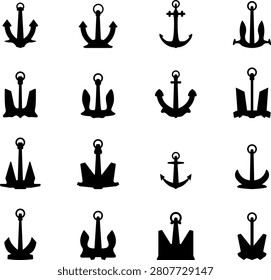 Ship Anchor Icon Set Vector Illustration. Nautical Anchor Icons Set Isolated on Transparent Background