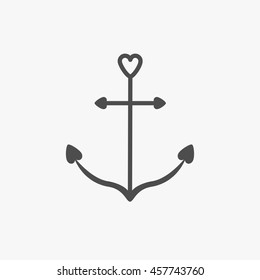 Ship anchor icon in shapes of heart. Nautical sign symbol. Isolated White background. Flat design Vector illustration