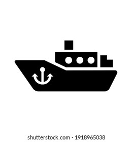 Ship with anchor icon. Vector silhouette isolated.