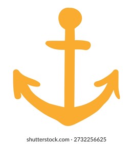 Ship anchor isolated on transparent background. Hand drawn flat vector illustration. Kids nautical print, design element, clip art. Part of ship, boat, yacht