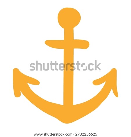 Ship anchor isolated on transparent background. Hand drawn flat vector illustration. Kids nautical print, design element, clip art. Part of ship, boat, yacht