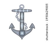 Ship anchor isolated on white background. Nautical symbol icon. Marine retro decorative item. Antique cartoon anchor with chain. Vessel mooring device or heavy ship attribute.Stock vector illustration