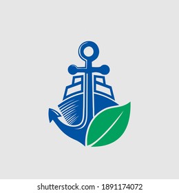 ship with anchor logo design idea