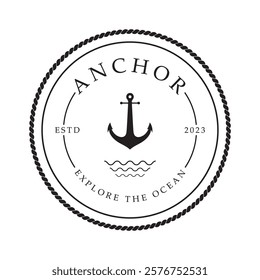 ship anchor logo design with rope, for, boat, marine, yacht, business, emblem, nautica, shipping company