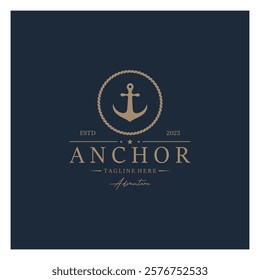 ship anchor logo design with rope, for, boat, marine, yacht, business, emblem, nautica, shipping company