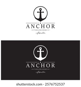 ship anchor logo design with rope, for, boat, marine, yacht, business, emblem, nautica, shipping company