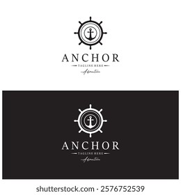 ship anchor logo design with rope, for, boat, marine, yacht, business, emblem, nautica, shipping company