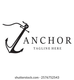 ship anchor logo design with rope, for, boat, marine, yacht, business, emblem, nautica, shipping company