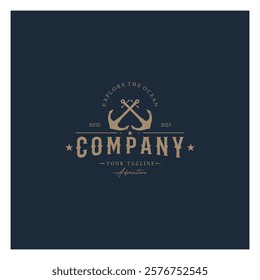 ship anchor logo design with rope, for, boat, marine, yacht, business, emblem, nautica, shipping company