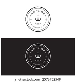 ship anchor logo design with rope, for, boat, marine, yacht, business, emblem, nautica, shipping company