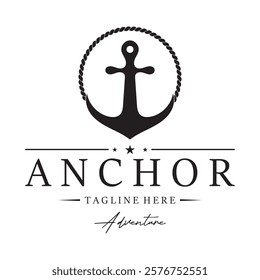 ship anchor logo design with rope, for, boat, marine, yacht, business, emblem, nautica, shipping company