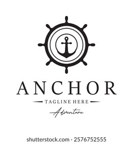 ship anchor logo design with rope, for, boat, marine, yacht, business, emblem, nautica, shipping company