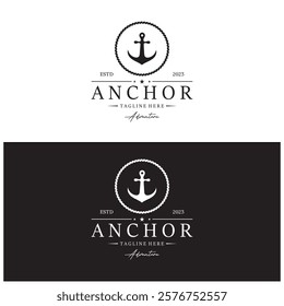 ship anchor logo design with rope, for, boat, marine, yacht, business, emblem, nautica, shipping company