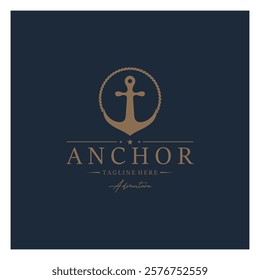 ship anchor logo design with rope, for, boat, marine, yacht, business, emblem, nautica, shipping company