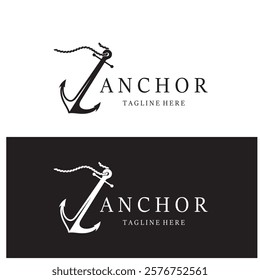 ship anchor logo design with rope, for, boat, marine, yacht, business, emblem, nautica, shipping company