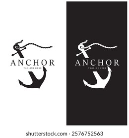 ship anchor logo design with rope, for, boat, marine, yacht, business, emblem, nautica, shipping company