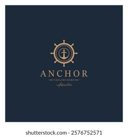 ship anchor logo design with rope, for, boat, marine, yacht, business, emblem, nautica, shipping company